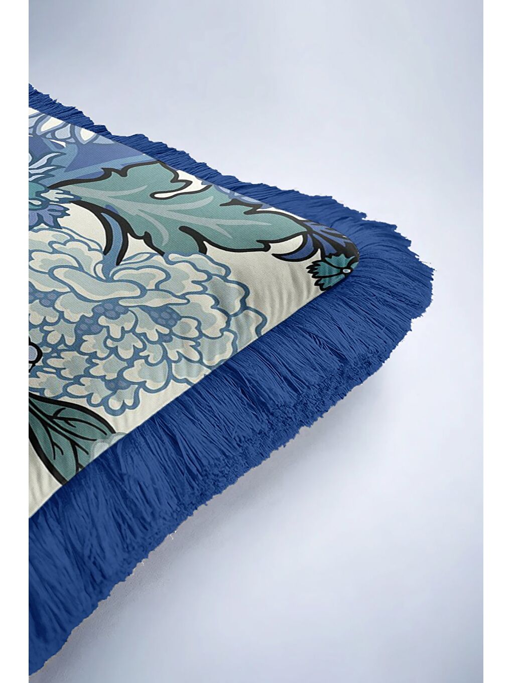 Karışık Ejderha Motifli Saçaklı Yastık Kılıfı - Asya Etkili Bohem Mavi Yeşil Püsküllü Kırlent Kılıfı-6