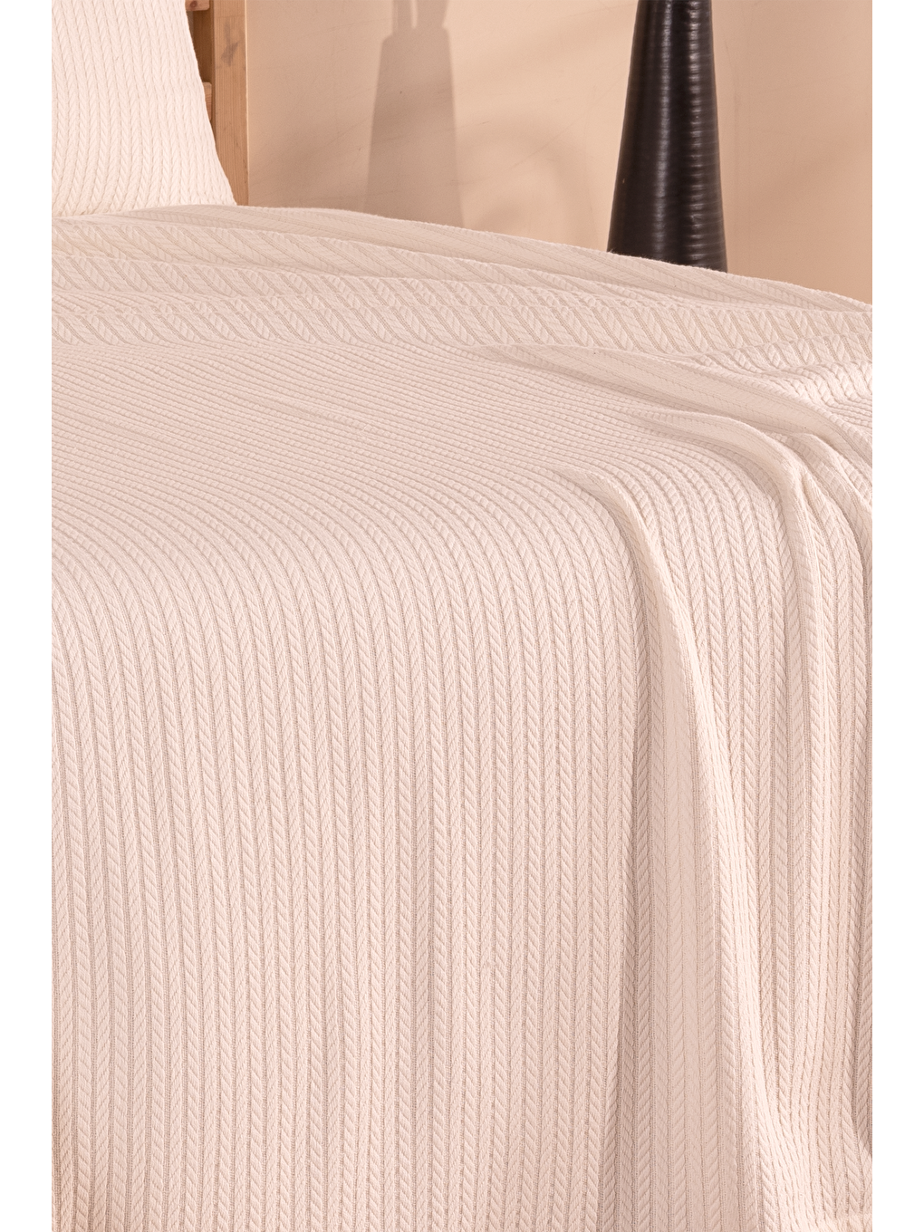 Ekru Örgü Çift Kişilik Pike Yatak Örtüsü-5