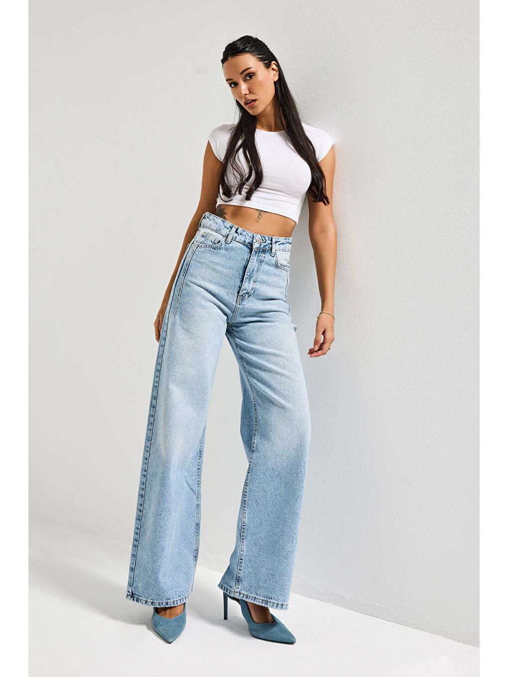 Mavi Kadın Jean Rengi Olea 4S5-3 %100 Pamuk Straight Wide Leg Fit Denim Jean-1