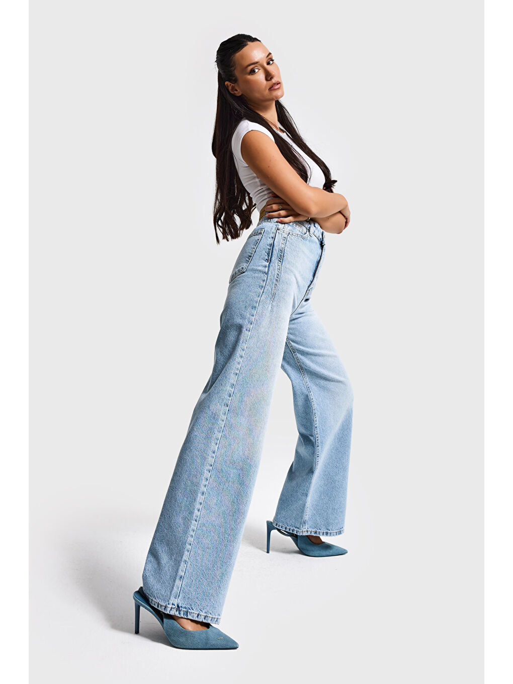 Mavi Kadın Jean Rengi Olea 4S5-3 %100 Pamuk Straight Wide Leg Fit Denim Jean-2