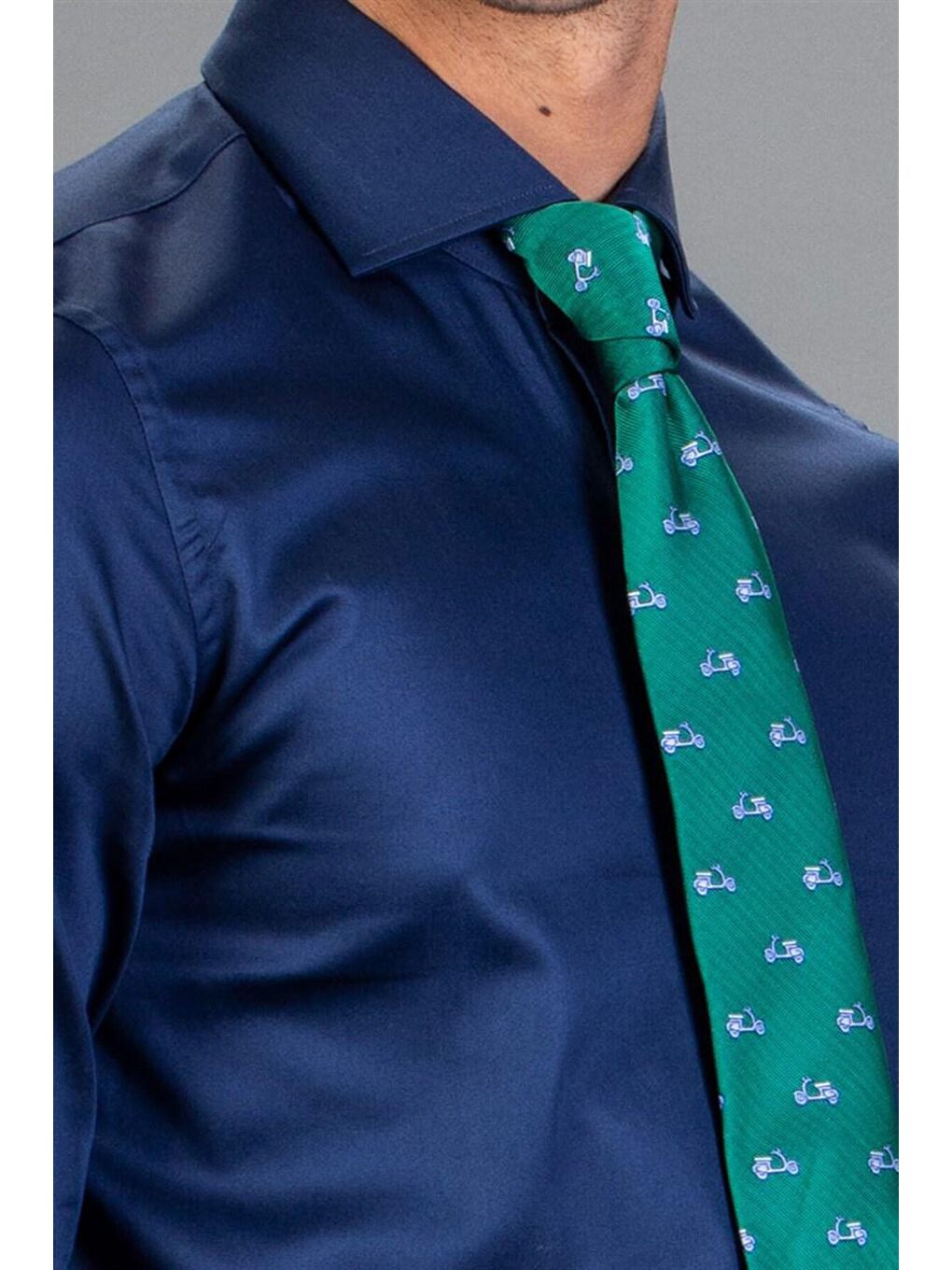 Slim Fit Pamuk Saten Erkek Lacivert Gömlek-2