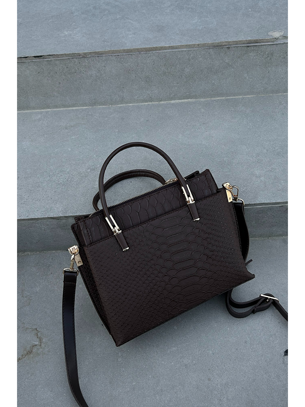 Kahverengi Desenli Premium Kadın Omuz ve El Çantası-3