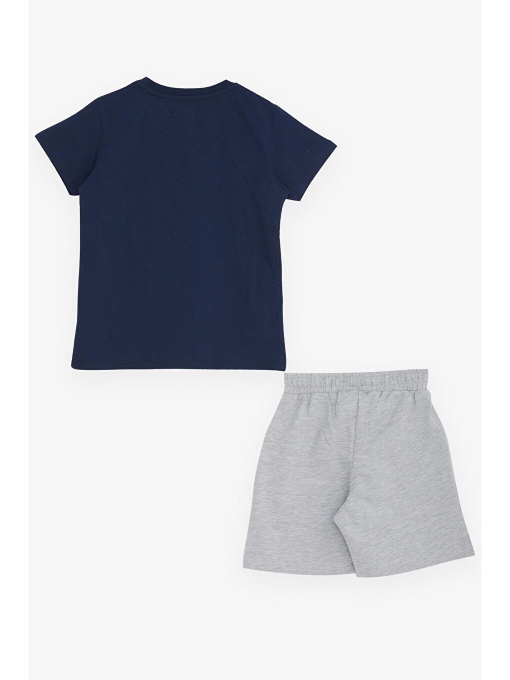 Erkek Çocuk Şortlu Takım Yazı Baskılı Cepli Bağcık Aksesuarlı Lacivert (8-14 Yaş)-1