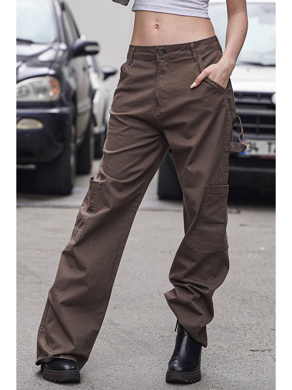 Kahverengi Straight Fit Kargo Pantolon Mg1601