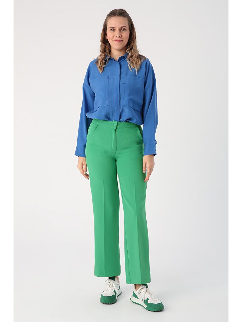 Yeşil01-Cepli Bol Paça Pantolon-1