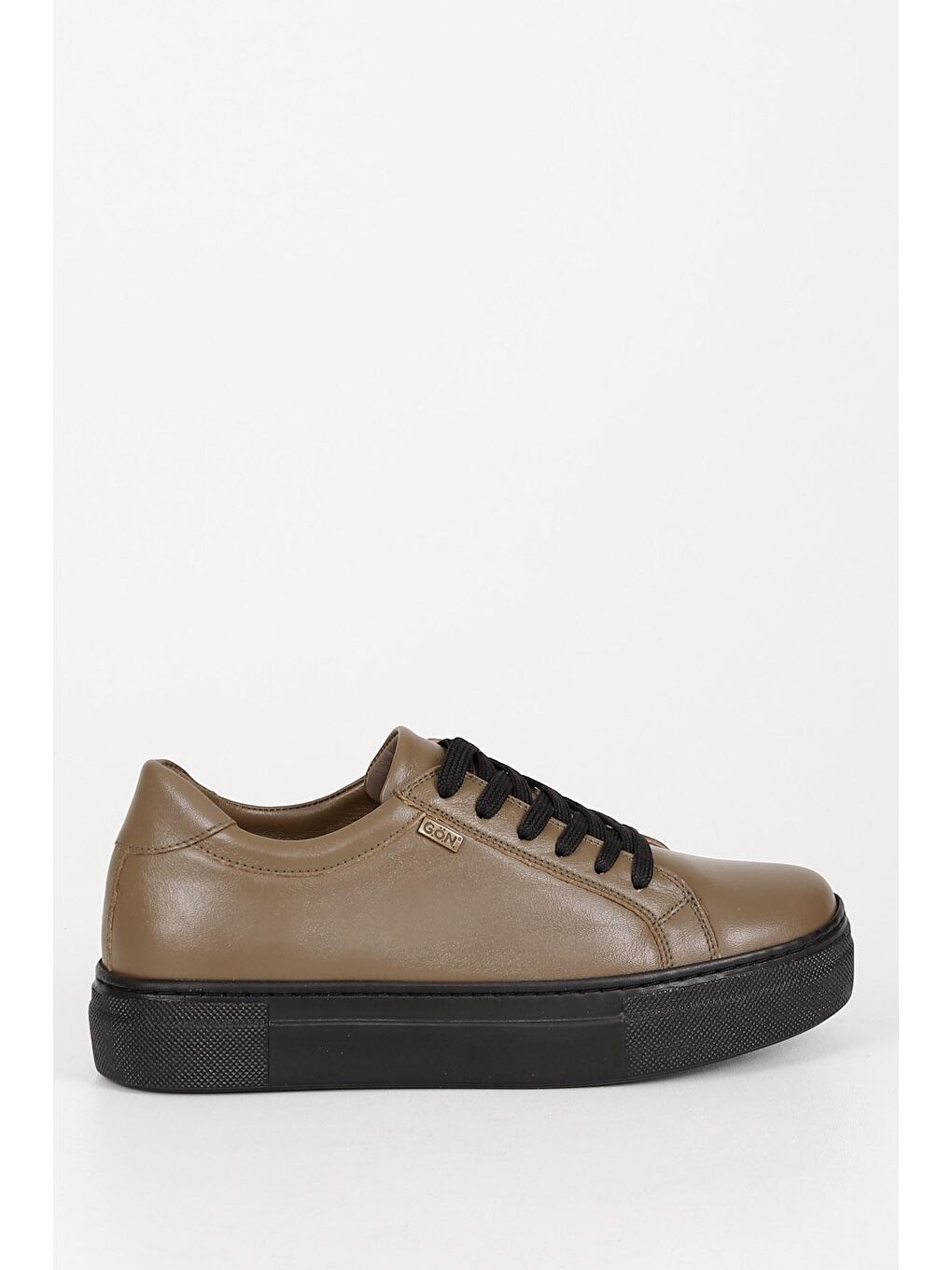 Yeşil Hakiki Deri Yuvarlak Burun Dolgu Taban Bağcıklı Kadın Sneaker 24240-3