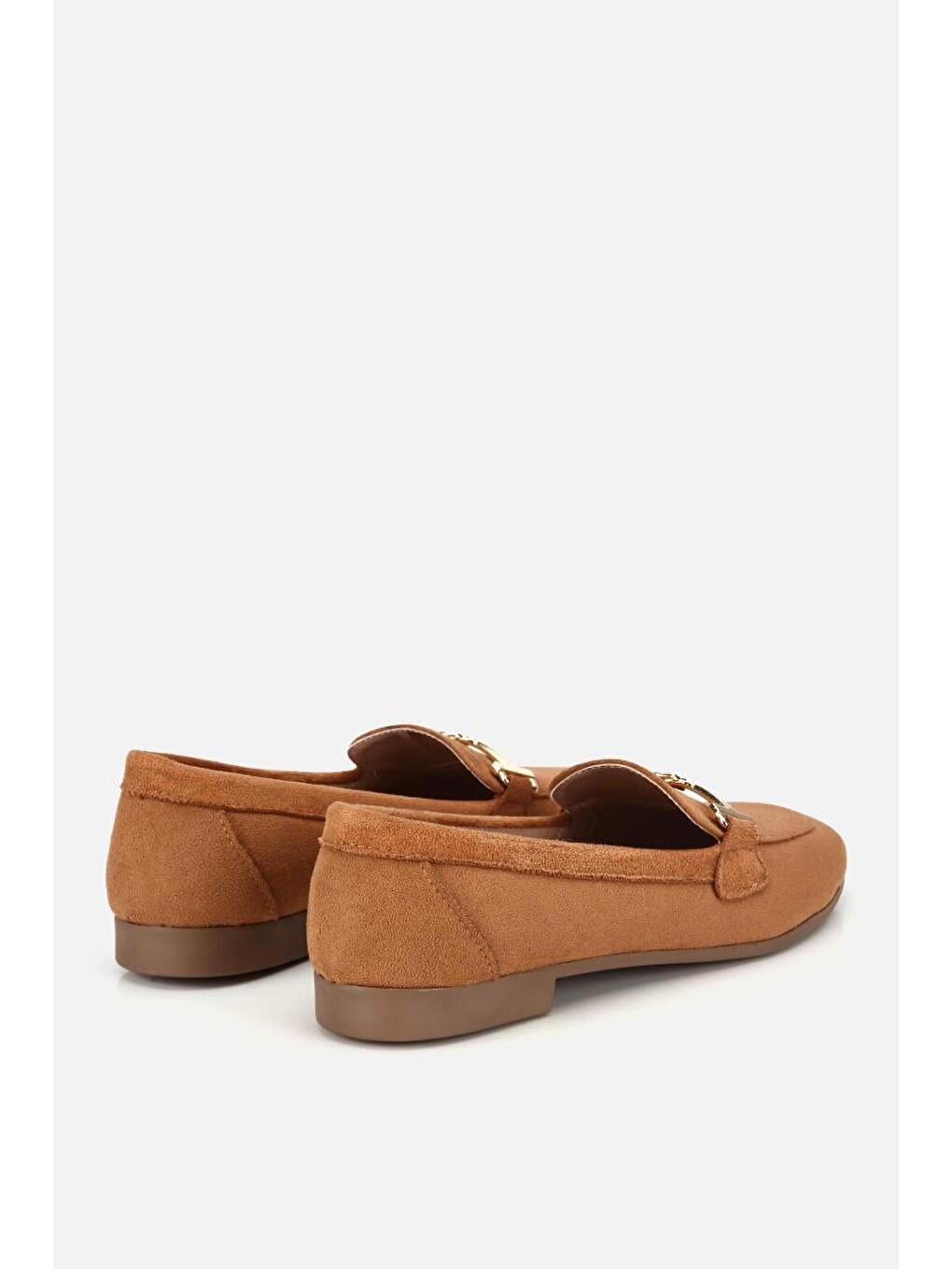 Kahverengi Kadın Taba Süet Gold Tokalı Loafer-2