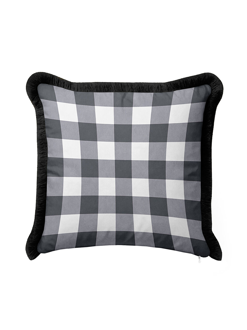 Karışık Modern Ekose Saçaklı Yastık Kılıfı - Siyah Beyaz Country Stil Püsküllü Kırlent Kılıfı-4
