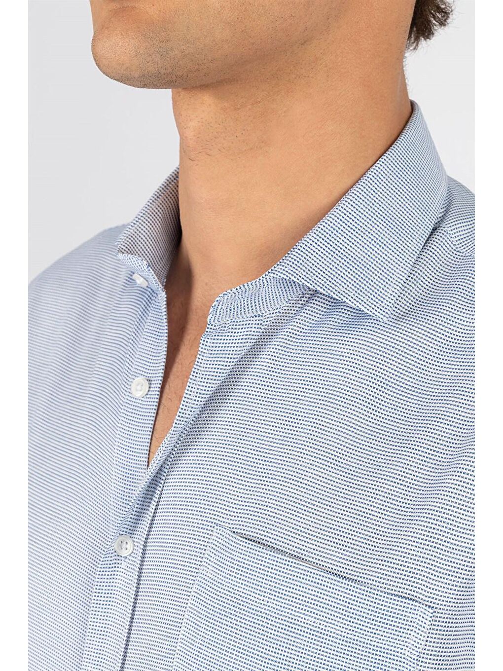 Klasik Fit Pamuklu Kolay Ütü Armürlü Erkek Mavi Gömlek-2