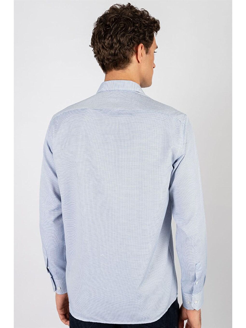 Klasik Fit Pamuklu Kolay Ütü Armürlü Erkek Mavi Gömlek-3
