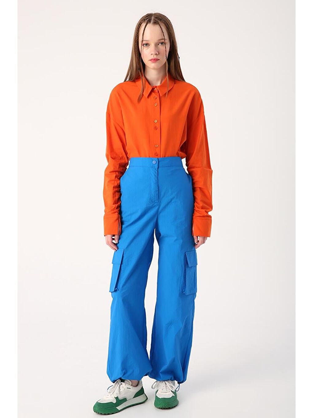 ALLDAY Mavi Saks-Kargo Cepli Paçası Büzgülü Paraşüt Pantolon - 1