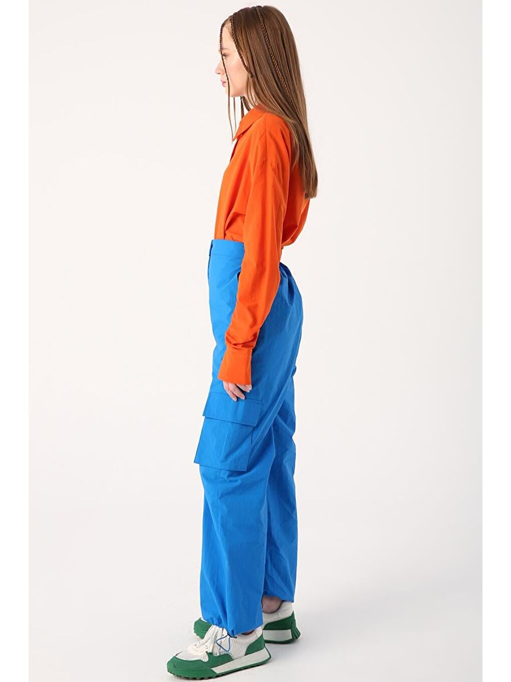 ALLDAY Mavi Saks-Kargo Cepli Paçası Büzgülü Paraşüt Pantolon - 2
