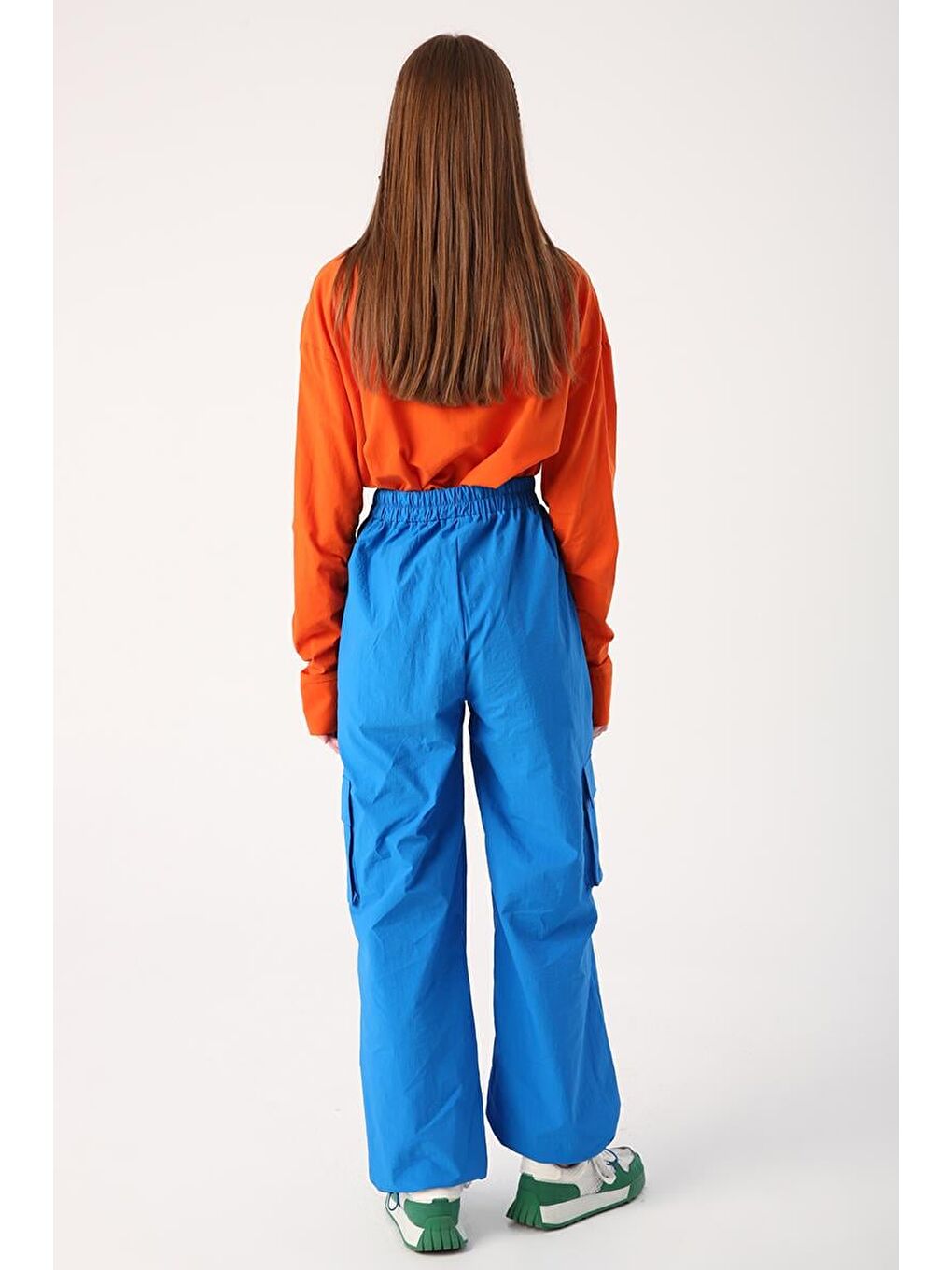 ALLDAY Mavi Saks-Kargo Cepli Paçası Büzgülü Paraşüt Pantolon - 3