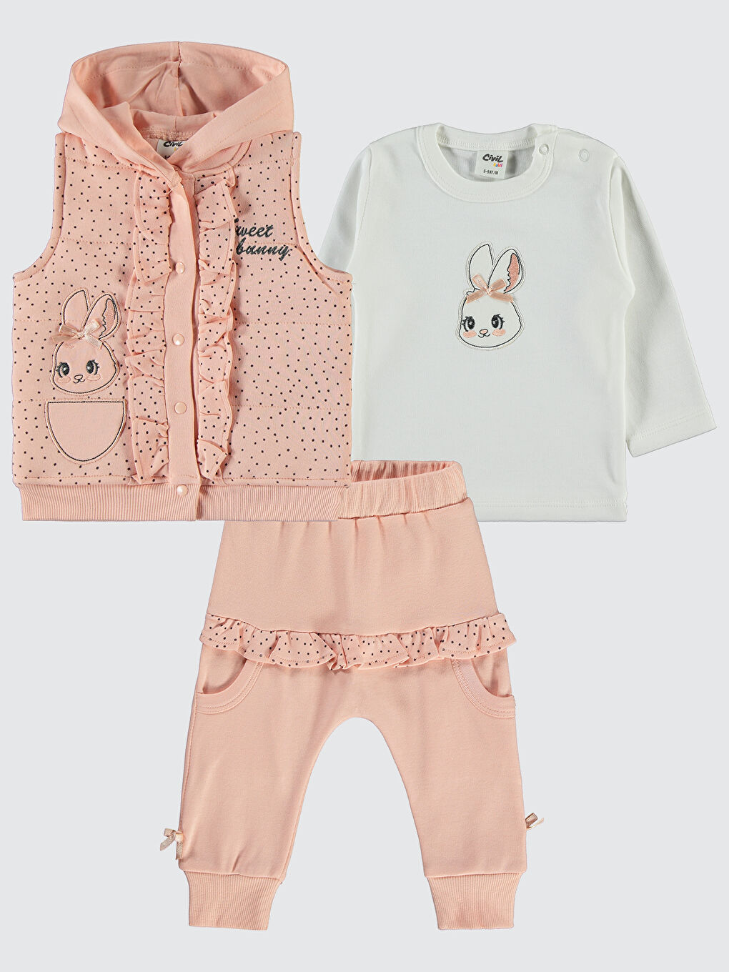 Pembe Baby Kız Bebek 3'lü Takım 6-18 Ay Pudra-2