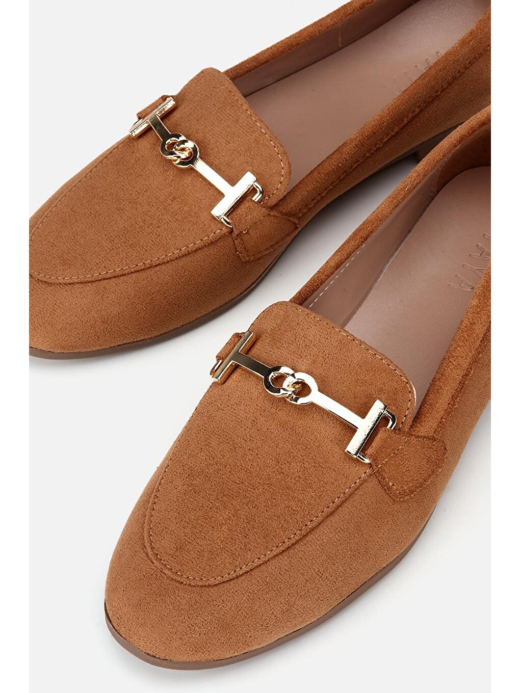Kahverengi Kadın Taba Süet Gold Tokalı Loafer-3