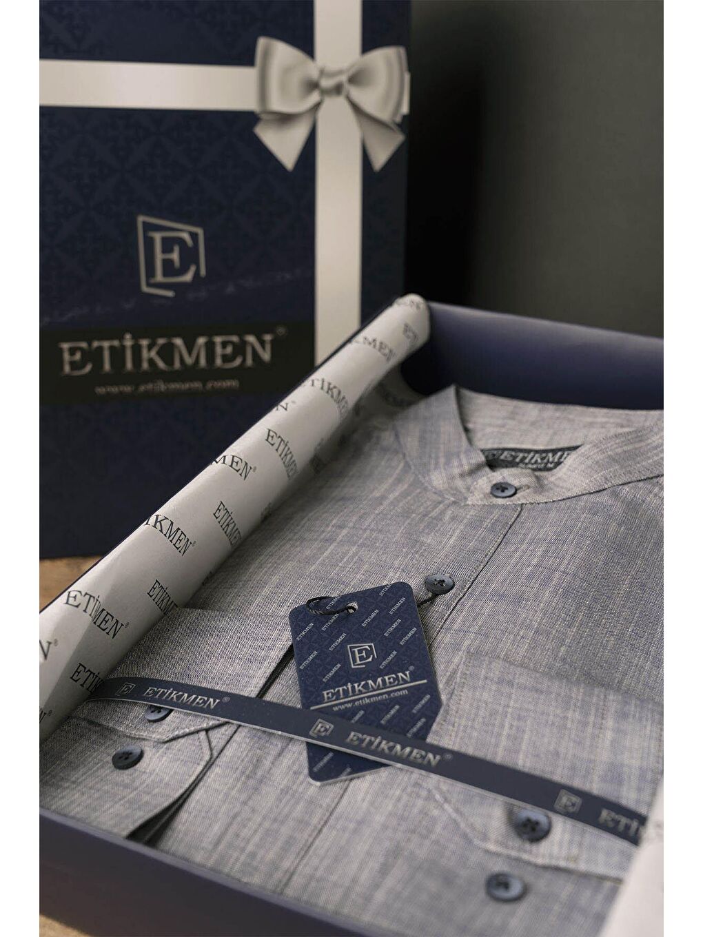 Gri Açık Füme Hakim Yaka Keten Üç Düğmeli Slimfit Erkek Gömlek-5