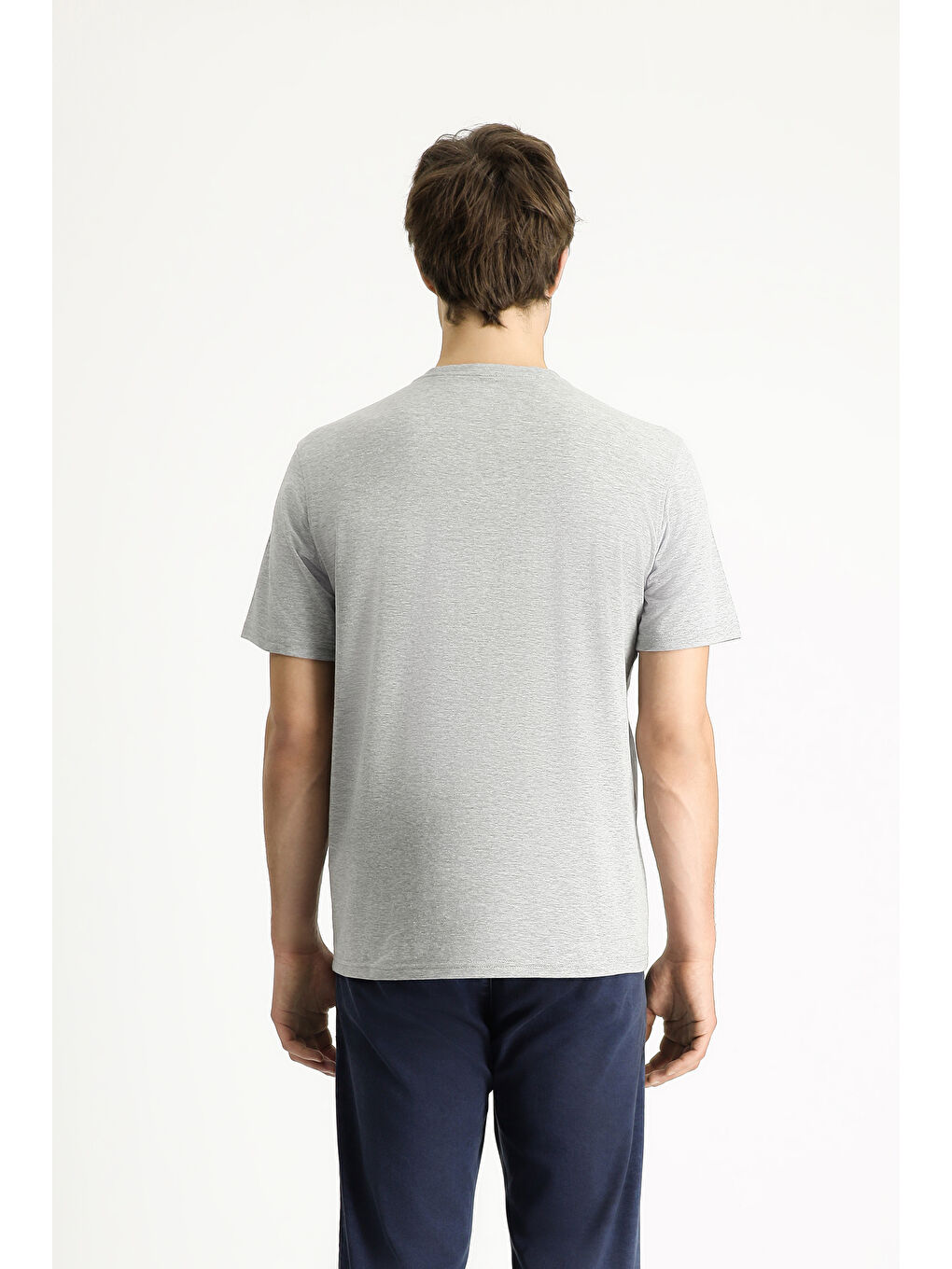 Gri Bisiklet Yaka Regular Fit Baskılı Pamuklu Tişört-3