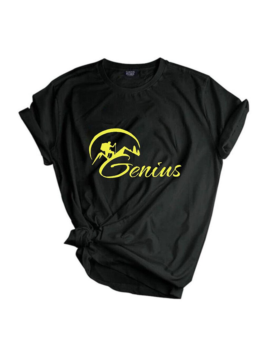 GENIUS STORE Siyah-Açık Sarı Store Unisex Baskılı Tişört Outdoor Sport T-shirt GENIUS SİYAH