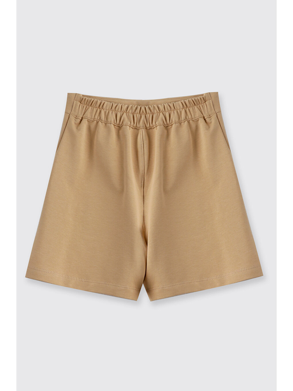 Kız Çocuk Cep Detaylı Beli Yarım Lastikli Bej Şort Etek-1