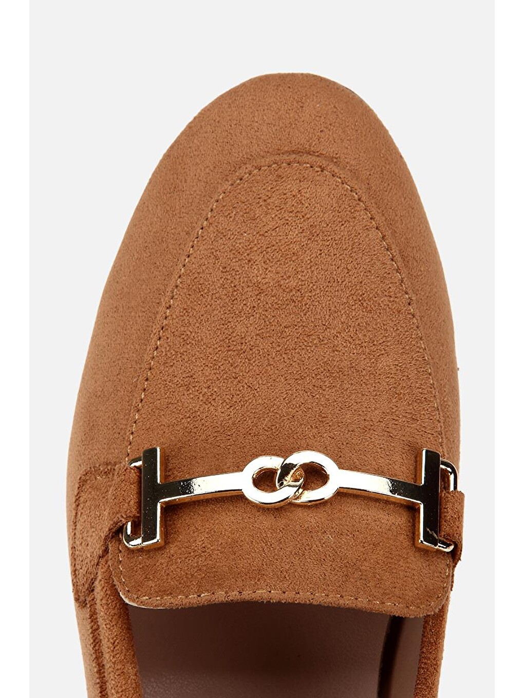 Kahverengi Kadın Taba Süet Gold Tokalı Loafer-4