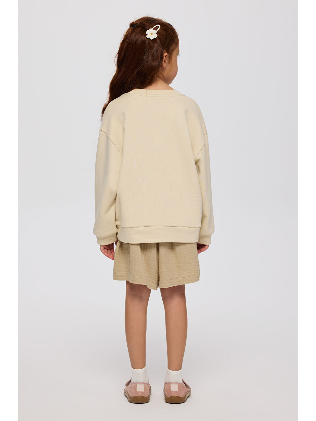 Bej Kız Çocuk Çiçek Motifli Sweatshirt-6
