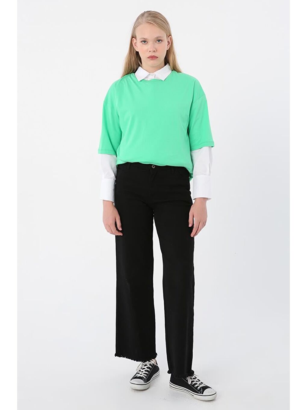 Siyah-Pamuklu Paçası Püsküllü Pantolon-1