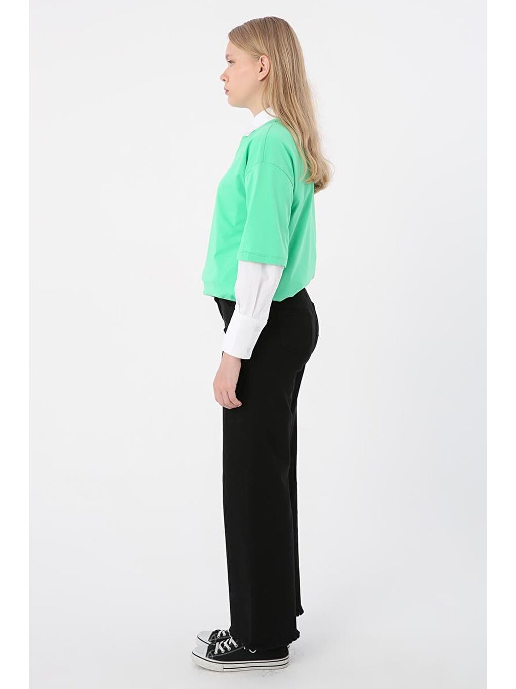 Siyah-Pamuklu Paçası Püsküllü Pantolon-2