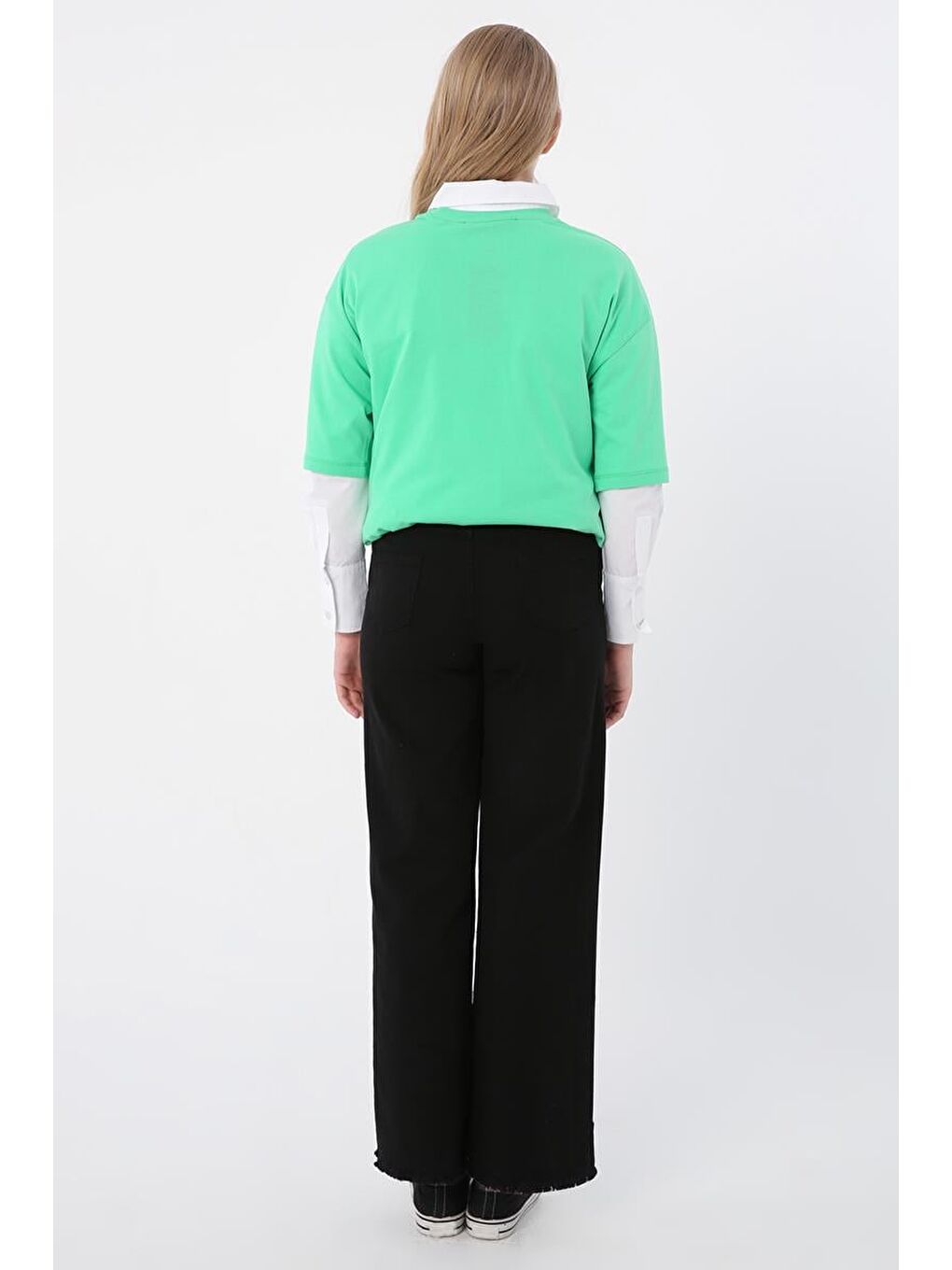 Siyah-Pamuklu Paçası Püsküllü Pantolon-3