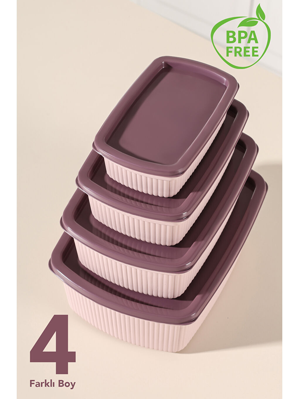 Pembe 16'lı Çizgili Dikdörtgen Gıda Saklama Kabı Seti-2