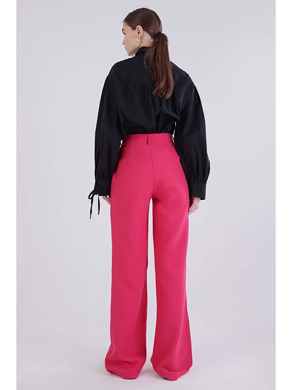 Fuşya-Nervürlü Palazzo Pantolon-3