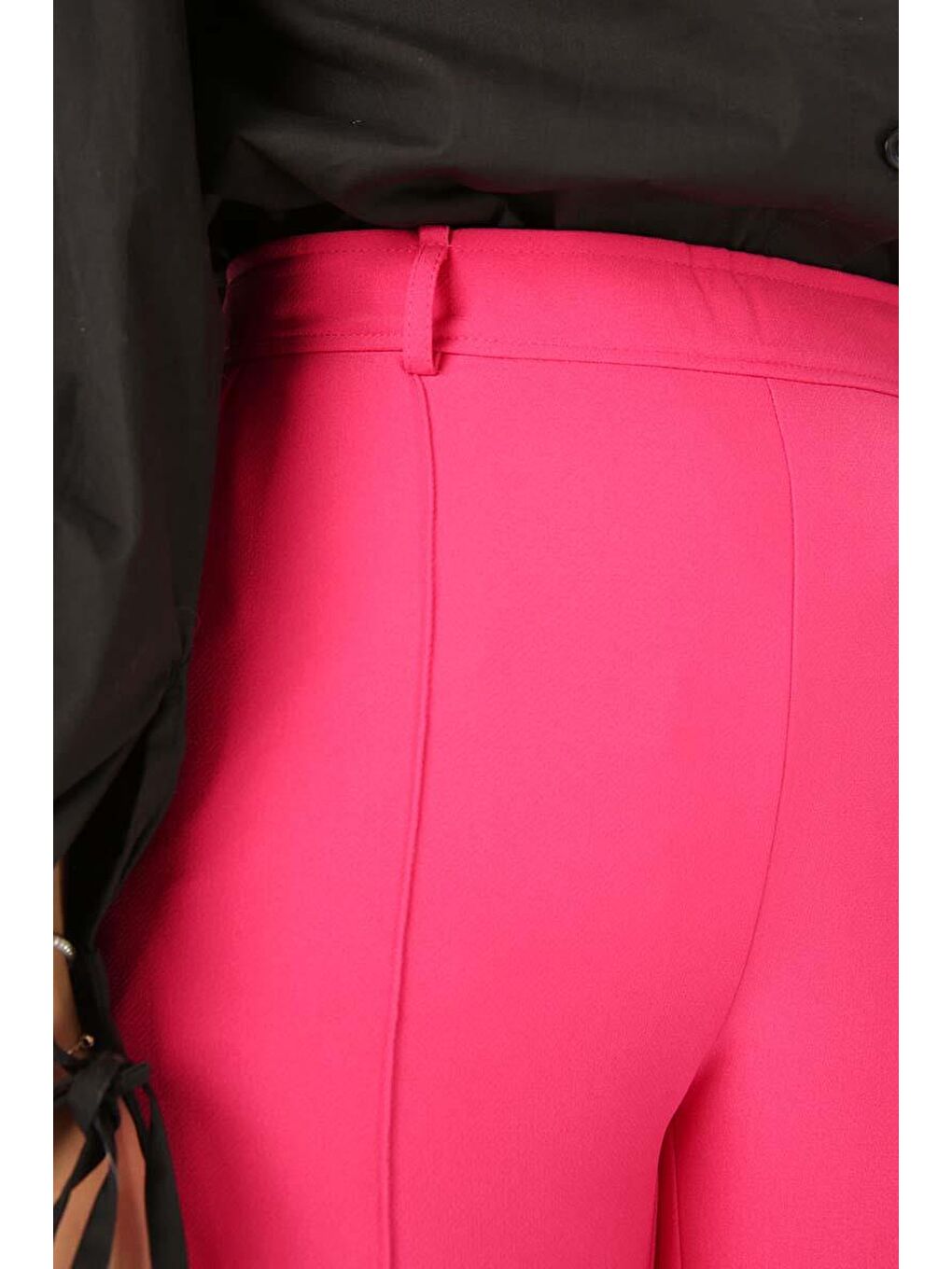 Fuşya-Nervürlü Palazzo Pantolon-4
