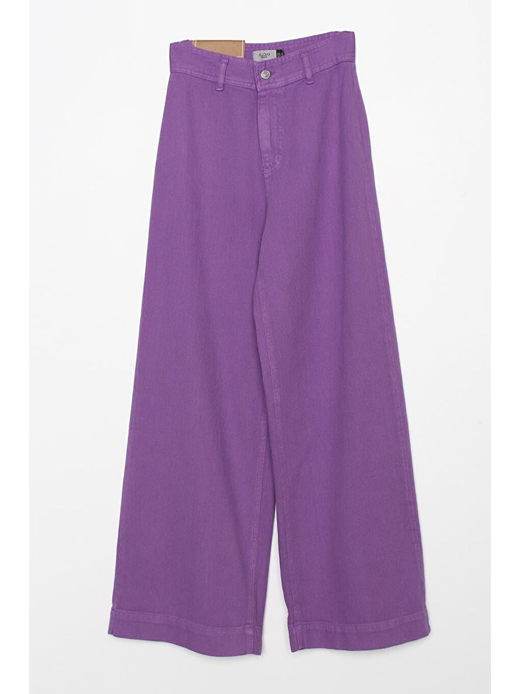 Mor-%100 Pamuk Yüksek Bel Bol Paça Pantolon-5