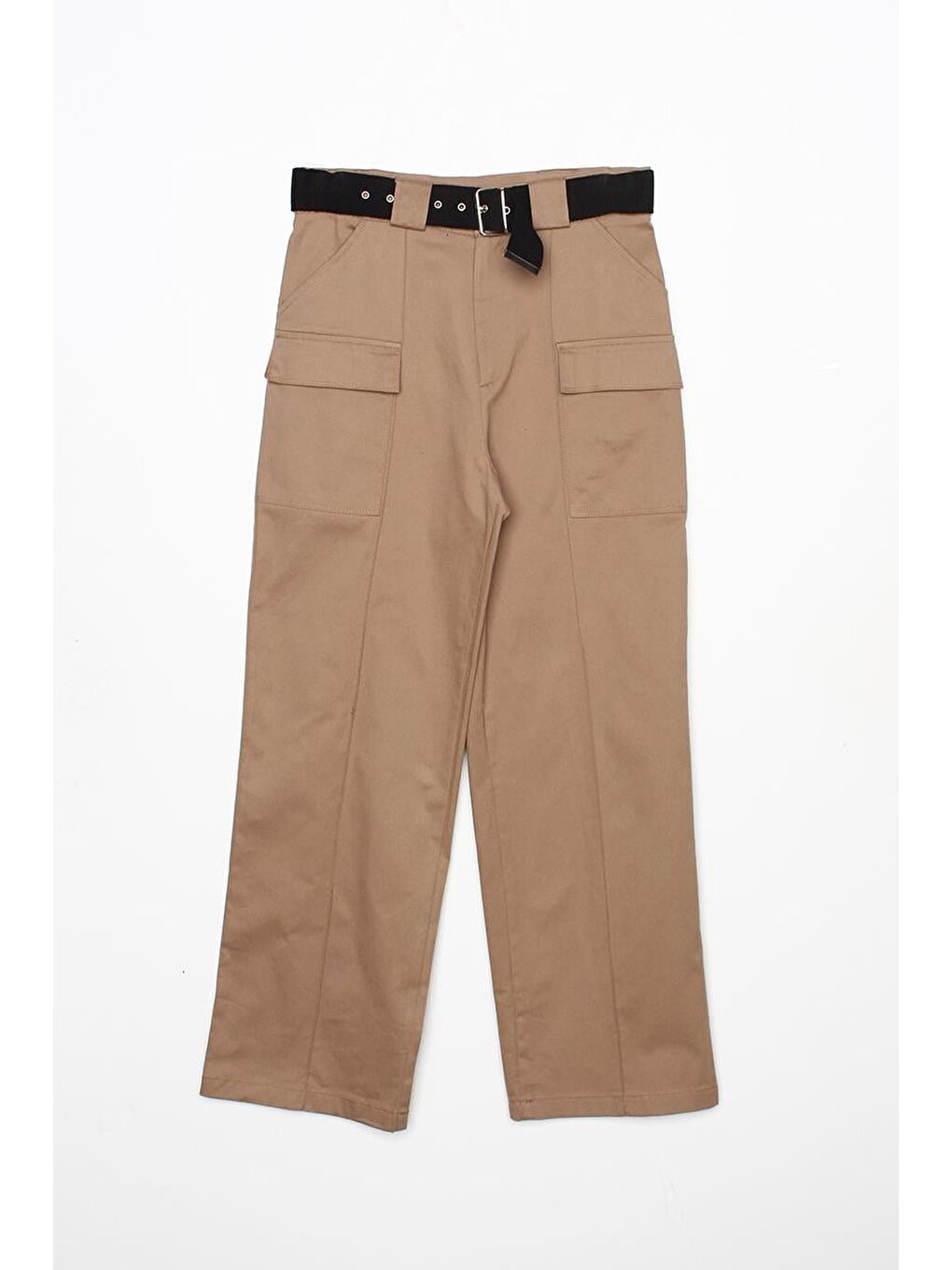 Bej-Palaska Kemerli Cepli Bol Paça Pantolon-4