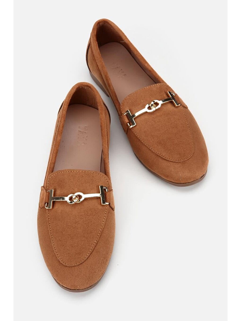 Kahverengi Kadın Taba Süet Gold Tokalı Loafer-5