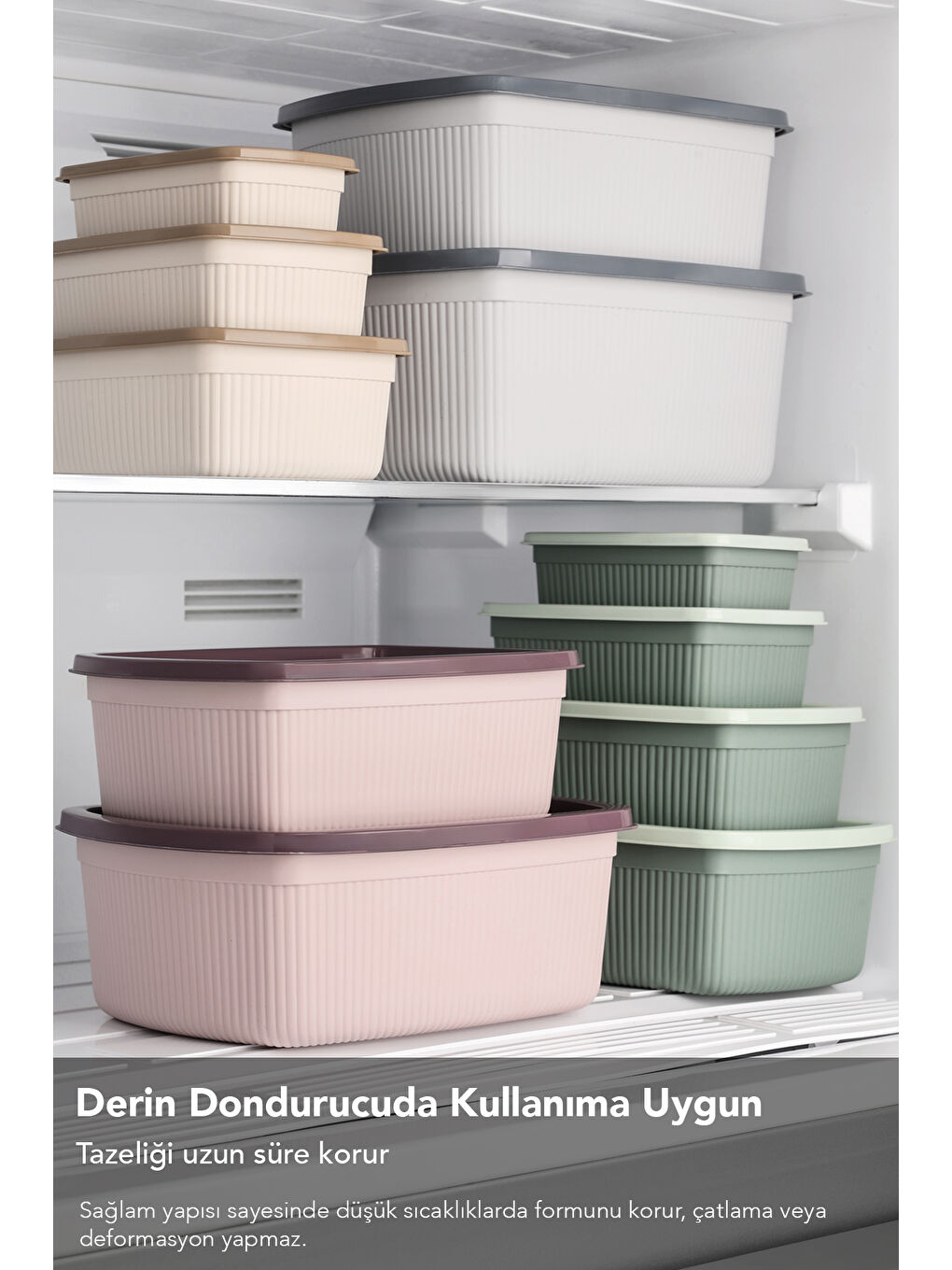 Yeşil 4'lü Çizgili Dikdörtgen Gıda Saklama Kabı Seti-5