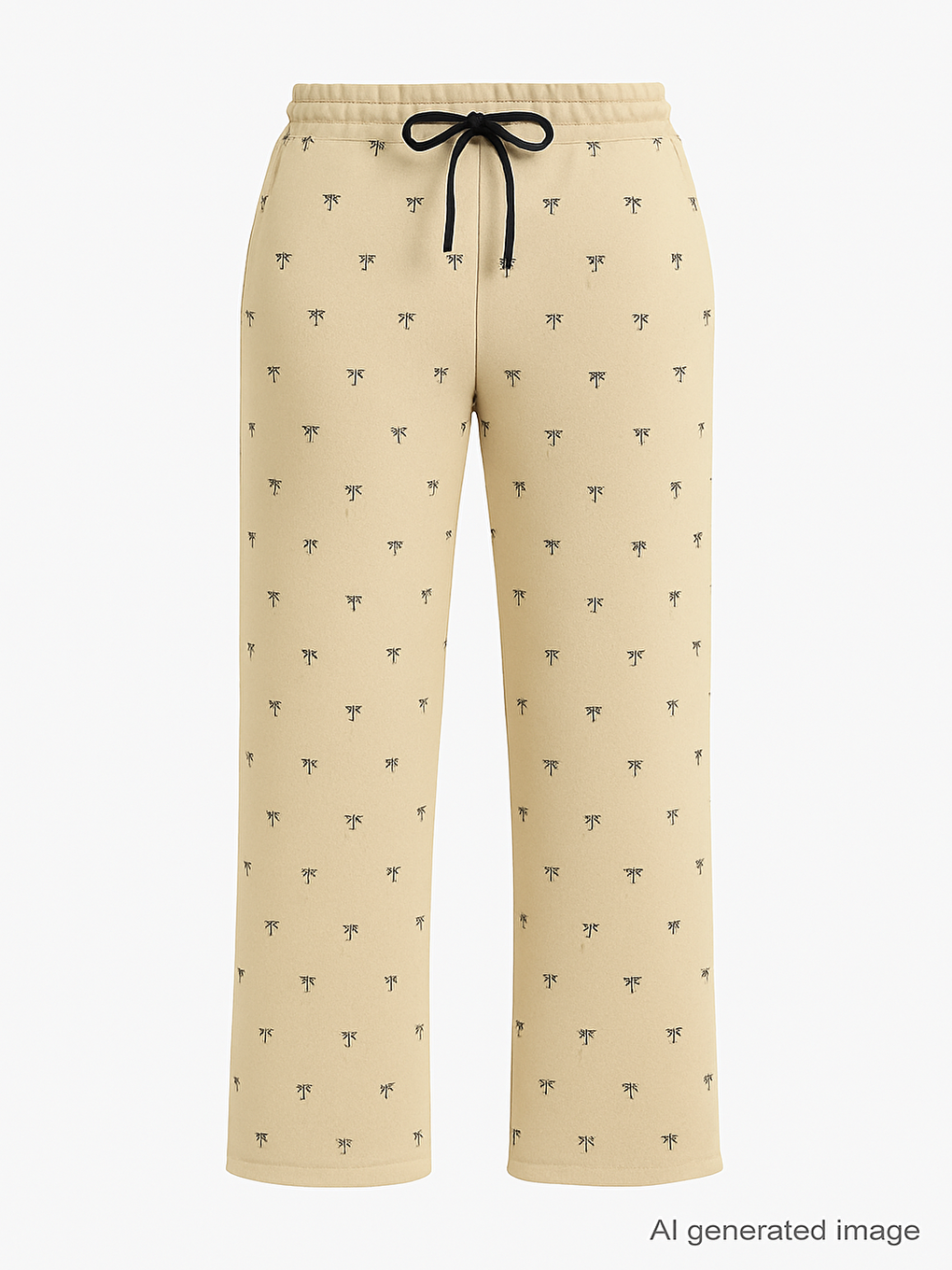 Bej Fiyonk Baskılı Geniş Paça Kız Çocuk Şardonlu Eşofman Altı 23428