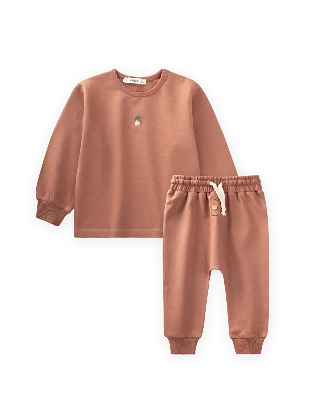 Kahverengi Kız Çocuk Nakışlı Takım