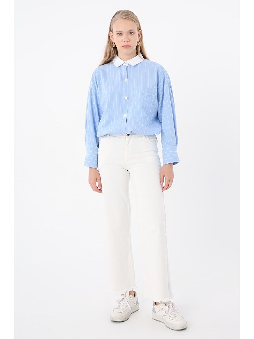 Beyaz-Pamuklu Paçası Püsküllü Pantolon-1