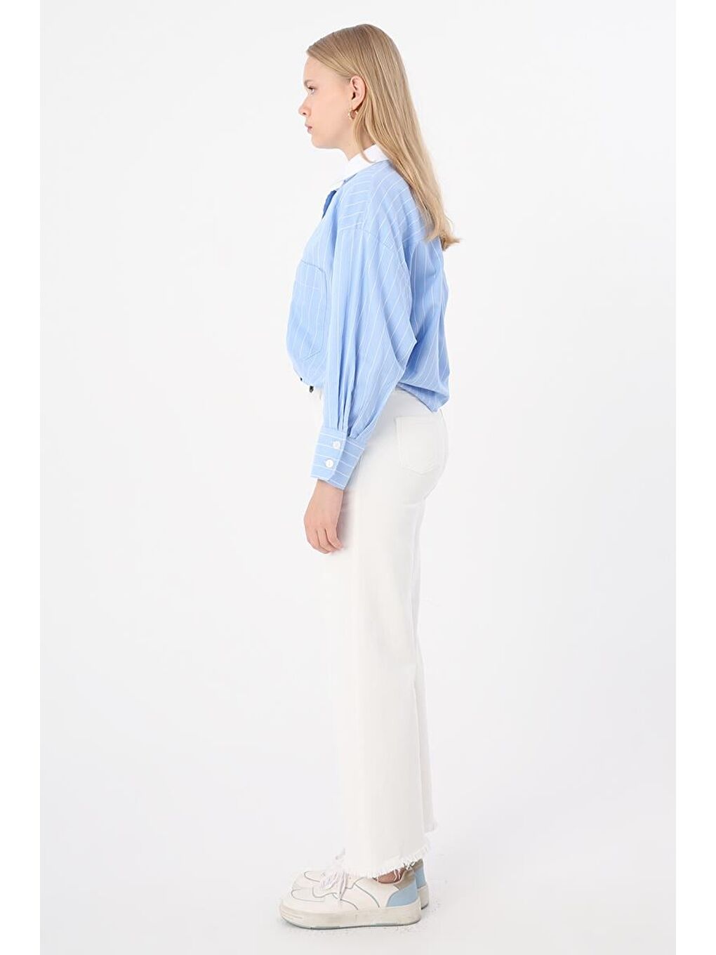 Beyaz-Pamuklu Paçası Püsküllü Pantolon-2