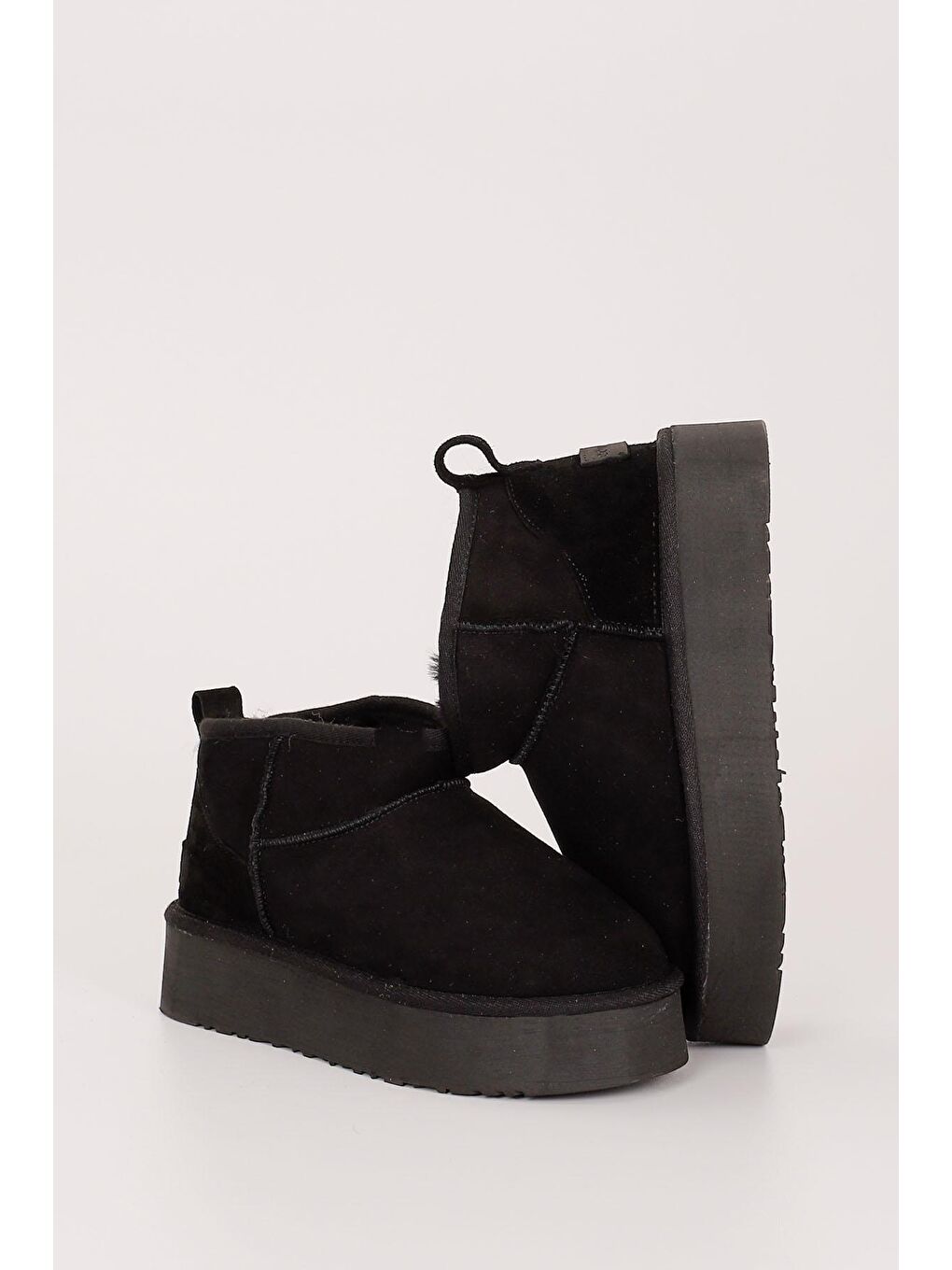 Siyah SİYAH  Hakiki Post Mini Platform Taban Kadın Kürklü Bot 34021