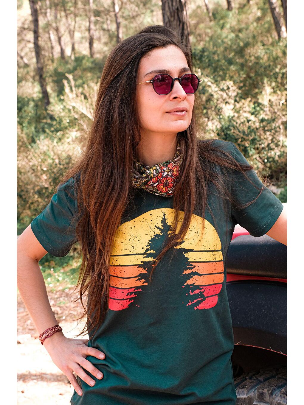 GENIUS STORE Yeşil-Sarı Store Unisex Baskılı Tişört Outdoor Sport T-shirt GÜNEŞ ÇAM YEŞİL - 2