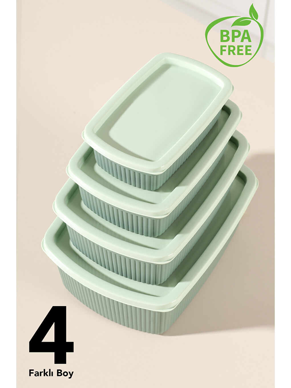 Yeşil 24'lü Çizgili Dikdörtgen Gıda Saklama Kabı Seti-2