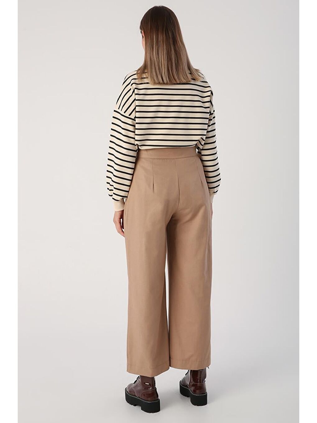 Bej01-Pileli Bol Paça Pantolon-3