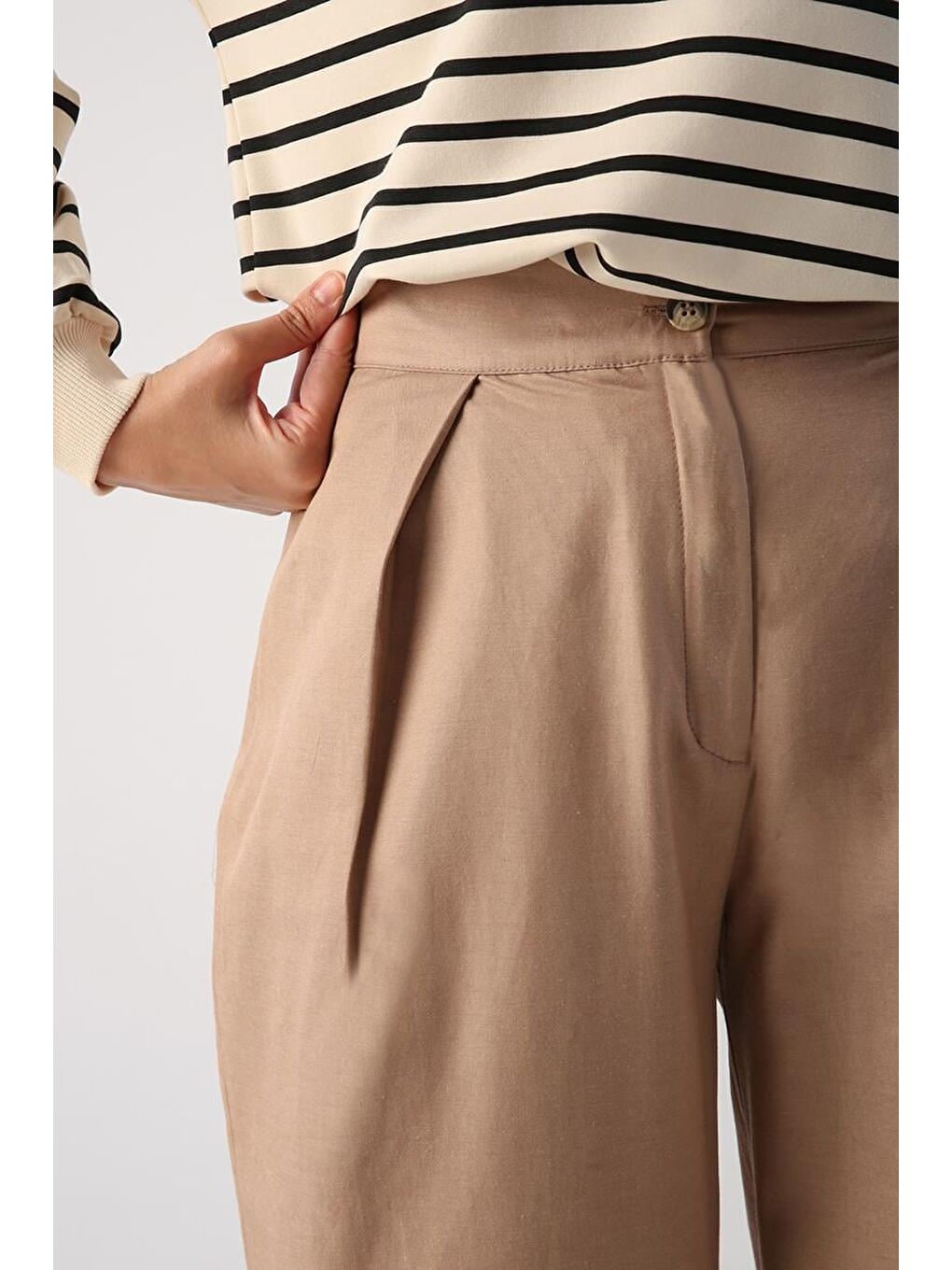 Bej01-Pileli Bol Paça Pantolon-4