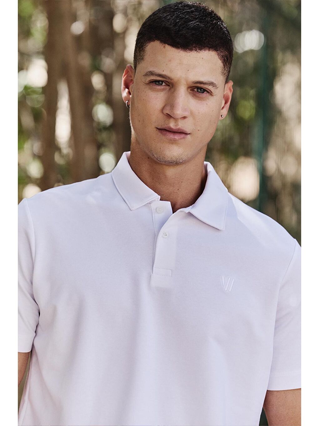 Beyaz Basic Göğüs Logolu Standart Kalıp Triko Polo Yaka Erkek Tişört - 87768-1