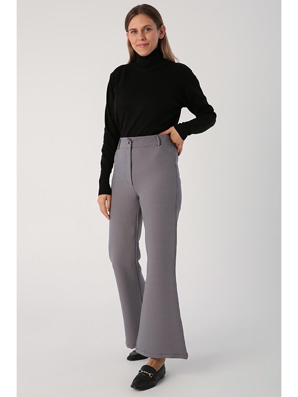 Gri-İspanyol Paça Rahat Pantolon-2