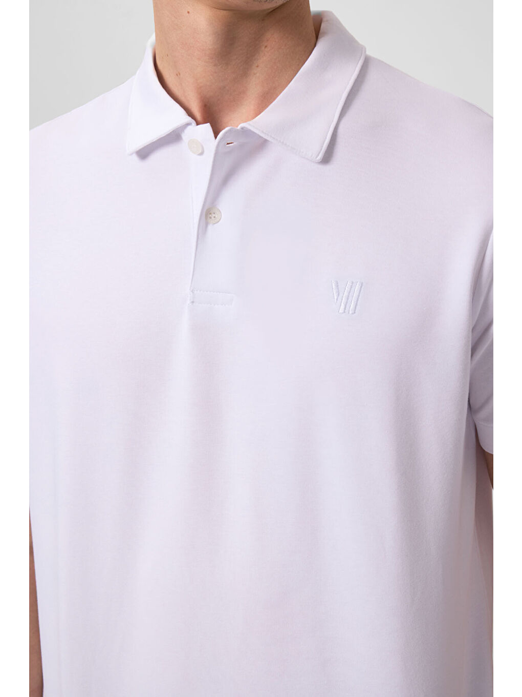 Beyaz Basic Göğüs Logolu Standart Kalıp Triko Polo Yaka Erkek Tişört - 87768-4