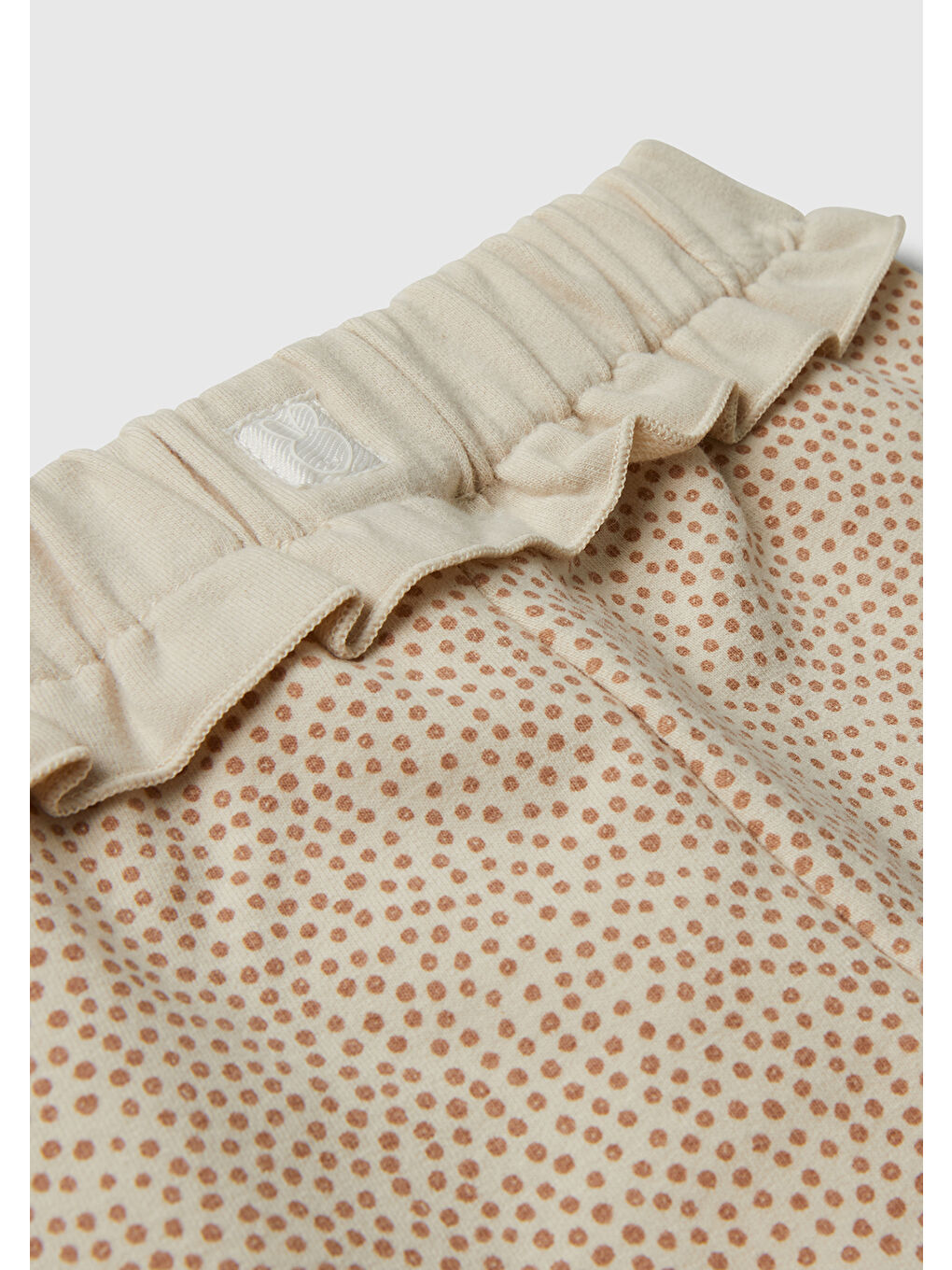 Bebek Bej Tamamı Desenli Logo Etiketli Beli Fırfırlı İpli Eşofman Altı-2