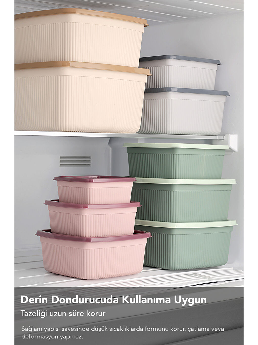 Gri 12'li Çizgili Kare Gıda Saklama Kabı Seti-5