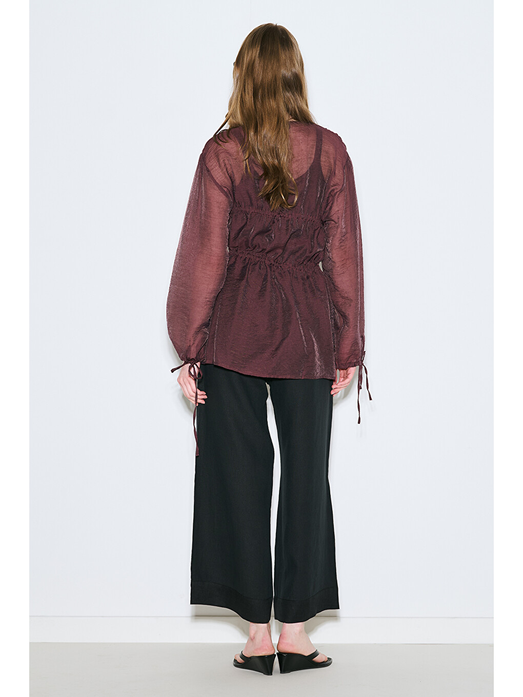 Büzgülü Bağlamalı Bluz Bordo-7